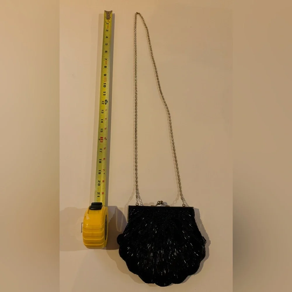 Vintage La Regale Beaded Clamshell Evening Bag Black Cocktail Clutch